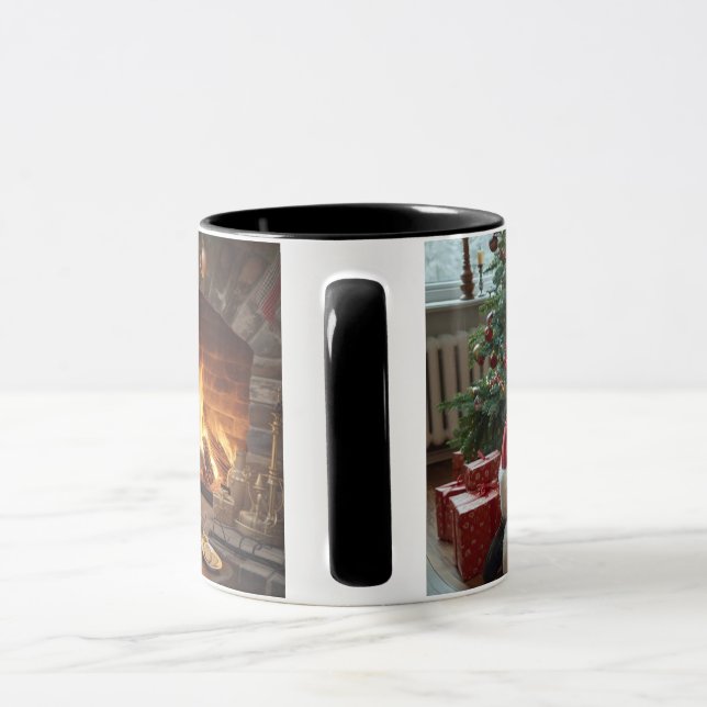 Caneca Papai Noel colocando presentes debaixo da árvore (Alça)