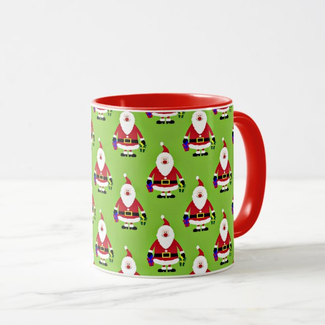 Caneca Papai Noel Colorido, acabamento vermelho, (Frente Esquerda)