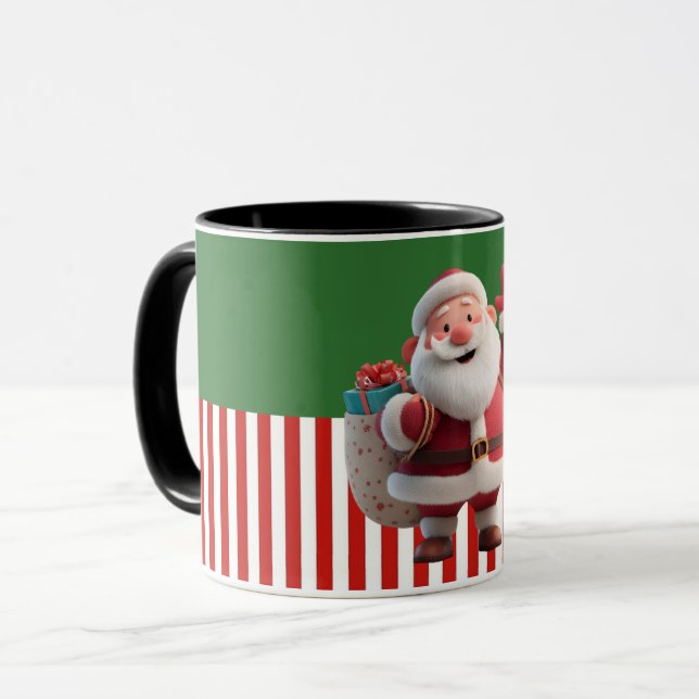 Caneca Papai Noel de desenho animado acenando alegremente (Frente Esquerda)