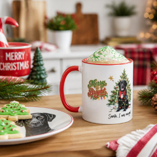 Caneca Papai Noel do Natal Eu Fui Malcriado Cachorro Pret