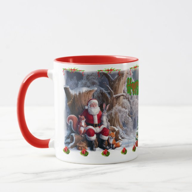 Caneca Papai Noel e amigos desejam Felizes Festas em um (Esquerda)