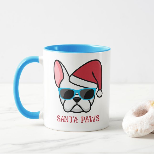 Caneca Papai Noel engraçado francês branco Patas de Natal (Com Donut)