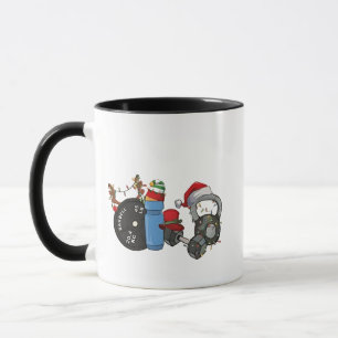 Caneca Papai Noel engraçado levantando halteres na academ