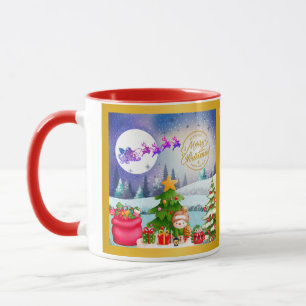 Caneca Papai Noel Feliz Natal Árvore Presente & Feliz Ano