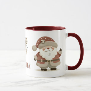 Caneca Papai Noel Fofo & Desenho de Laço Nome de Natal