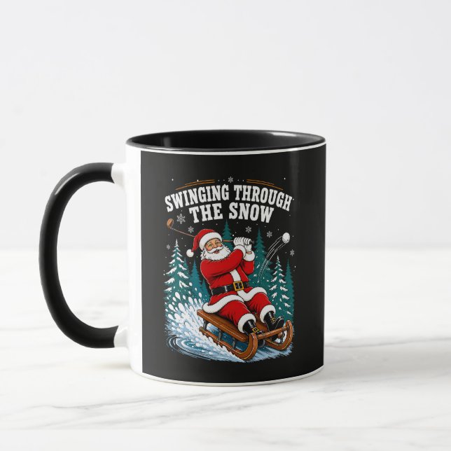 Caneca Papai Noel Jogando Golfe Feliz Natal Golfista (Esquerda)