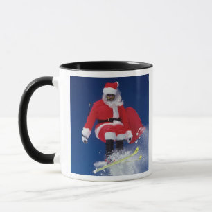 Caneca Papai Noel no salto de esquis fora de um cornice