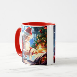 Caneca Papai Noel, Papai Noel Verificando Sua Lista,