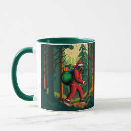 Caneca Papai Noel Pé Grande Floresta Entregando Presentes