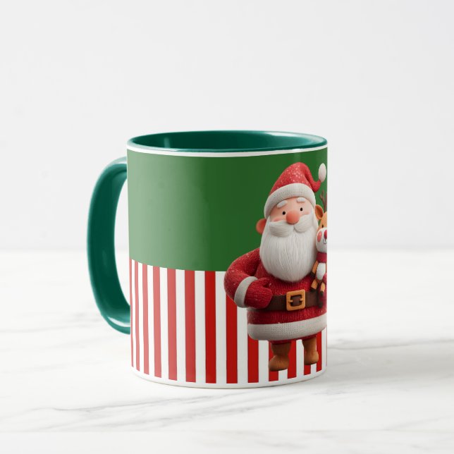 Caneca Papai Noel segurando brinquedo de rena (Frente Esquerda)