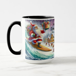 Caneca Papai Noel Vindo para a Cidade Surfboard Caça de N