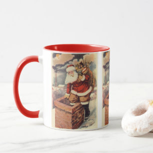 Caneca Papai Noel Vitoriano de Natal Antigo na Chaminé