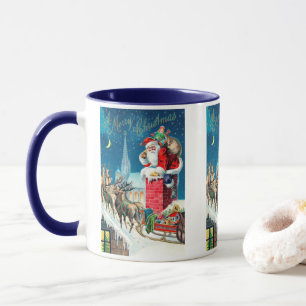 Caneca Papai Noel Vitoriano de Natal Antigo na Chaminé