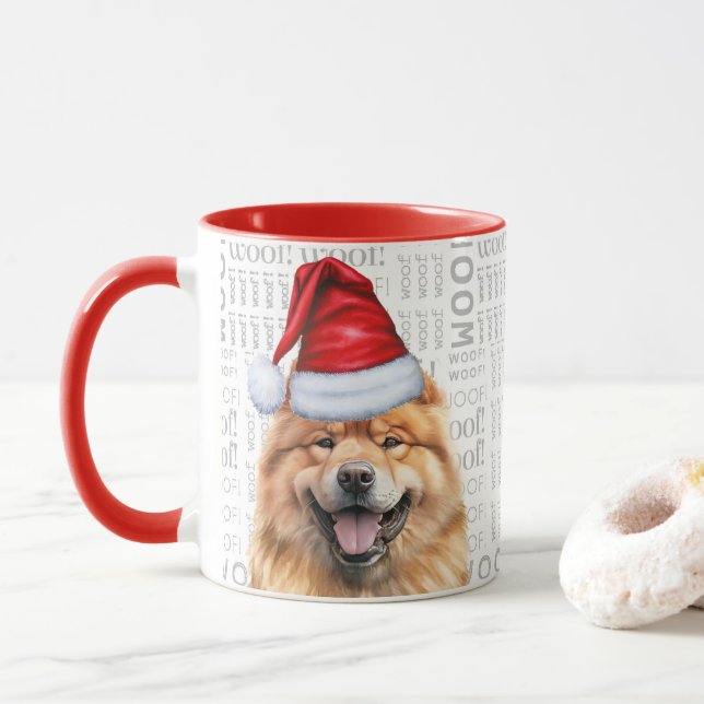 Caneca Papais noeis Cachorro de Chow Bonitos Natal De Fun (Com Donut)