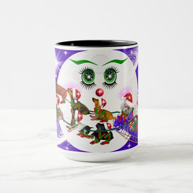 Caneca Papais noeis da Lua de Natal & Weenie Dogs Mug (Centro)