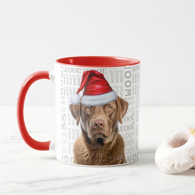 Caneca Papais noeis de Cachorro Retriever da Baía Chesape (Com Donut)
