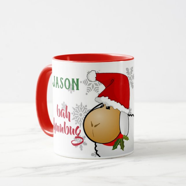 Caneca Papais noeis de Cartoon Bonitos Ovinos Bah Humbug  (Frente Esquerda)