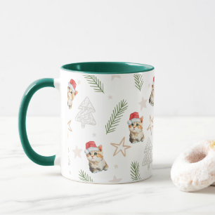 Caneca Papais noeis de gatinhos de cor aquosa verde Feliz