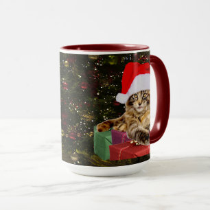 Caneca Papais noeis De Gatos E Presentes De Natal Atrás