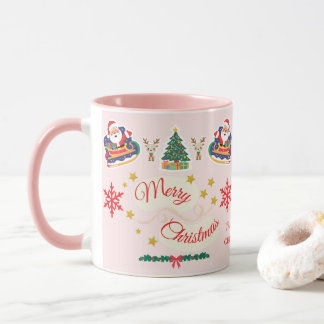 Caneca Papais noeis de Natal cor-de-rosa personalizados e