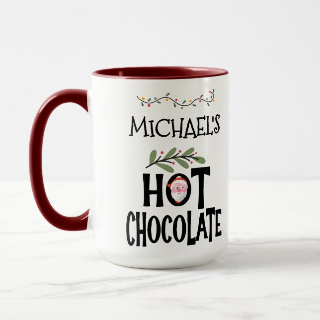 Caneca Papais noeis de Natal de Chocolate Quente e Nome P (Esquerda)