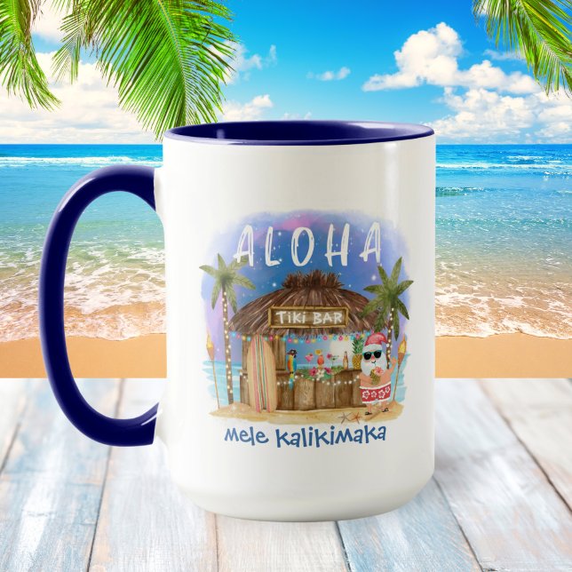 Caneca Papais noeis de praia Mele Kalikimaka Natal (Criador carregado)
