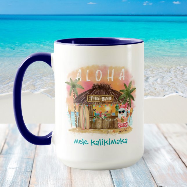 Caneca Papais noeis de praia Mele Kalikimaka Natal (Criador carregado)