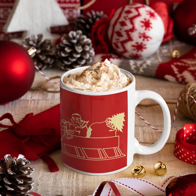 Caneca Papais noeis de Reindeer Sled Christmas Milk Cacau (Santa on Reindeer Sled Christmas Milk Hot Cocoa Mug)