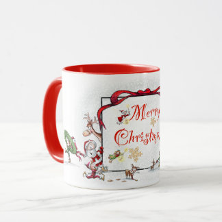 Caneca Papais noeis e seus Elfos Feliz Mug de Natal