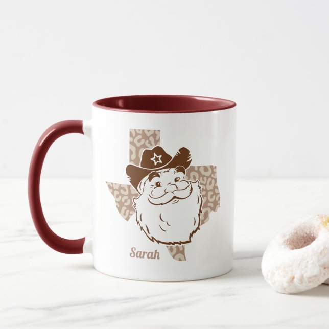 Caneca Papais noeis engraçados Cowboy Texas Christmas Mug (Com Donut)