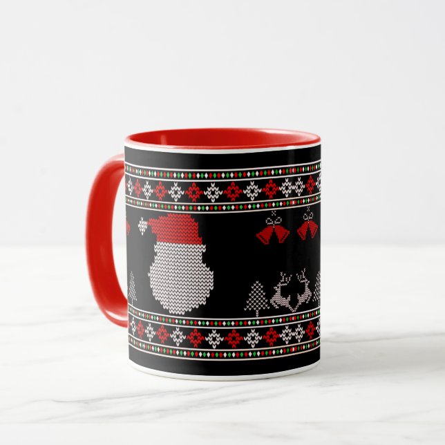 Caneca Papais noeis Feriado Knit Natal Feio Doce (Frente Esquerda)