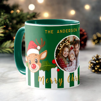 Caneca Papais noeis Grafos Reindeer & Holly Foto da Famíl