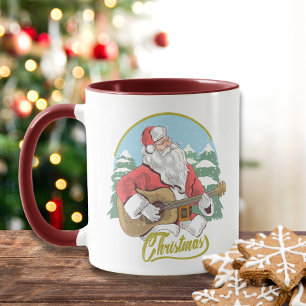 Caneca Papais noeis Musicais De Natal Tocando Violão De I