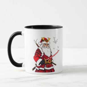 Caneca Papais noeis Natal Papai Noel Art Japonês Samurai