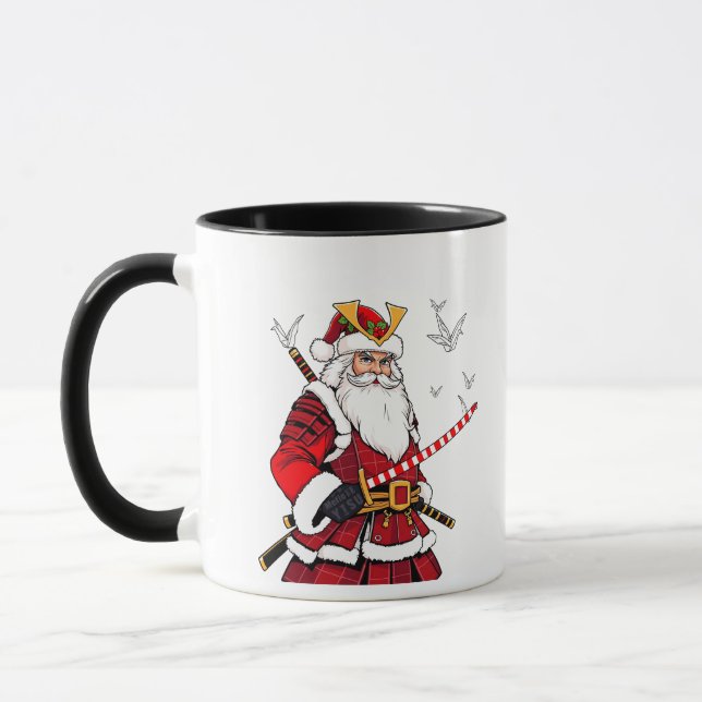 Caneca Papais noeis Natal Papai Noel Art Japonês Samurai (Esquerda)