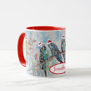 Caneca Papais noeis Orçamentando Pássaro de Pintura de 