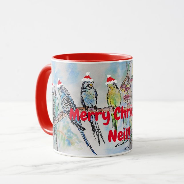 Caneca Papais noeis Orçamento Nome de Natal Merry Mug Red (Frente Esquerda)