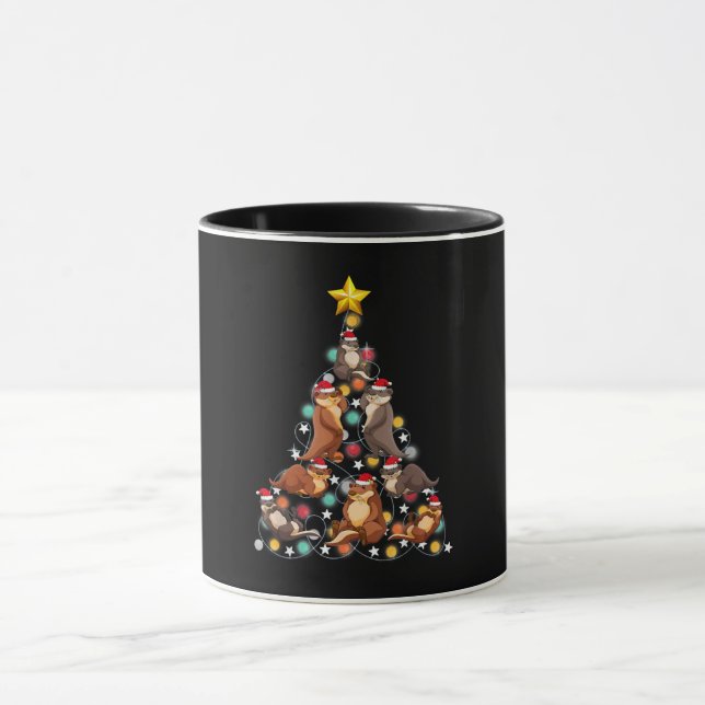 Caneca Papais noeis Otters Árvore de Natal Engraçado Nata (Centro)