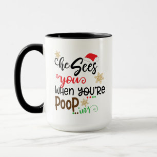 Caneca Papais noeis Que Ele Vê Quando Você Faz Xmas Engra