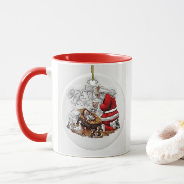 Caneca Papais noeis rezando com o bebê Jesus Mug (Com Donut)