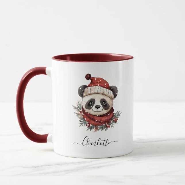 Caneca Papais noeis Rustic Panda Feliz Feriado de Natal (Esquerda)
