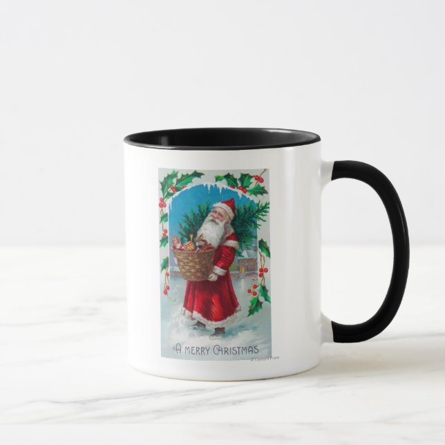 Caneca Papais noeis segurando cesta de brinquedos (Direita)