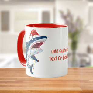 Caneca Papais noeis Tubarões de Natal Sharkmas Tree Xmas