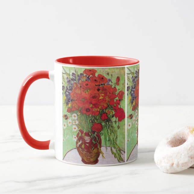Caneca Papas vermelhos e margaridas por Vincent van Gogh (Com Donut)
