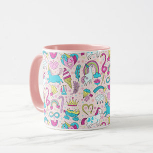 Caneca Papel de Moldagem de Padrões do Unicórnio Doodle