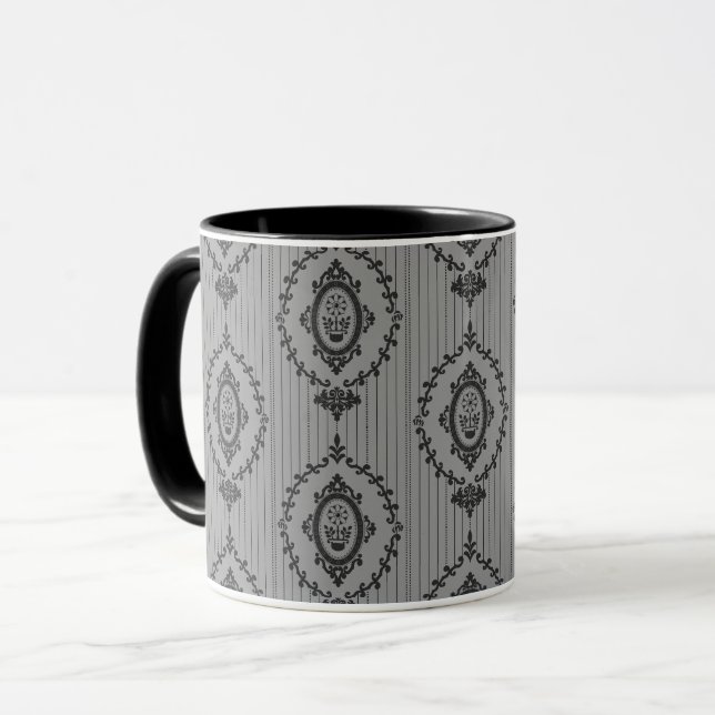 Caneca Papel de Parede Barroco em Cinza (Frente Esquerda)