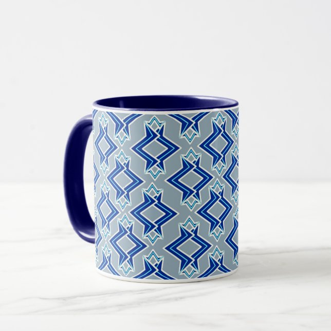 Caneca Papel de Parede com Estilo Art Déco, Cinza e Azul (Frente Esquerda)