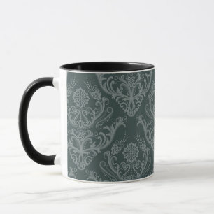Caneca Papel de parede floral verde luxuoso do damasco