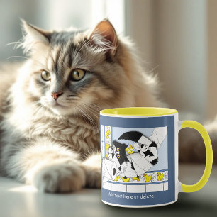 Caneca Papel de toucador de gato amarelo azul
