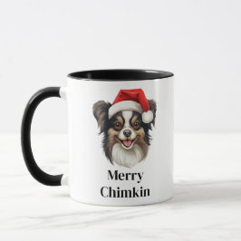 Caneca Papillon Dog Santa Hat Natal